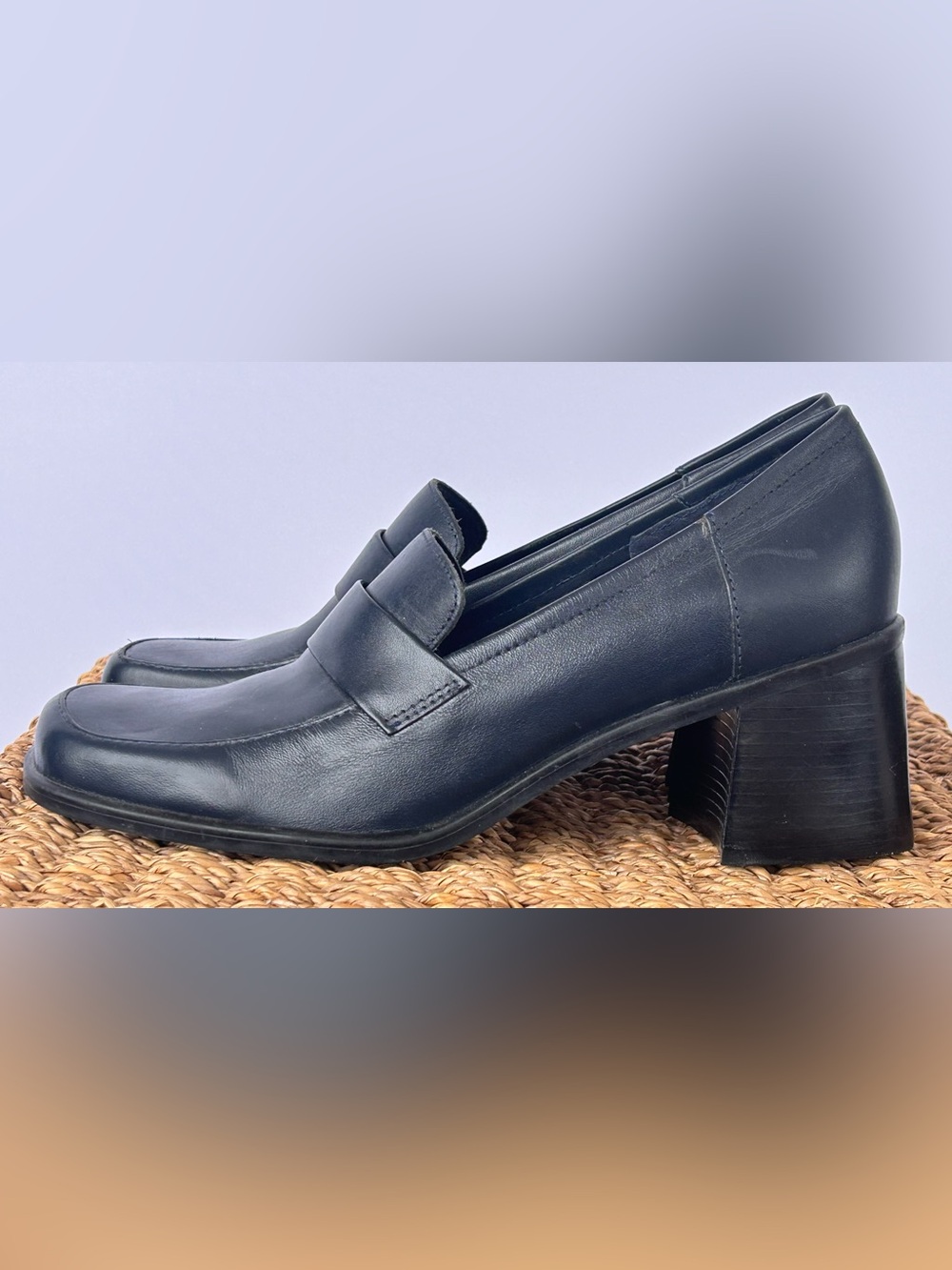 Westies Women’s Asher Block Heel Leather Loafers Dark Navy Slip On Size‎ 8M